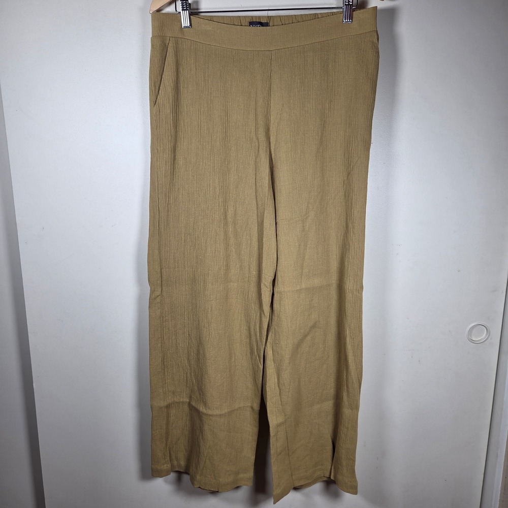 NYDJ Wide Leg Pants Womens Medium Tan Cotton Gauze Crinkle Casual Boho Earthy